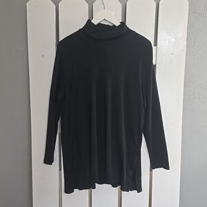 J Jill Side Vent Turtleneck Tunic Top Shirt XL Petite Black‎ Closet Staple